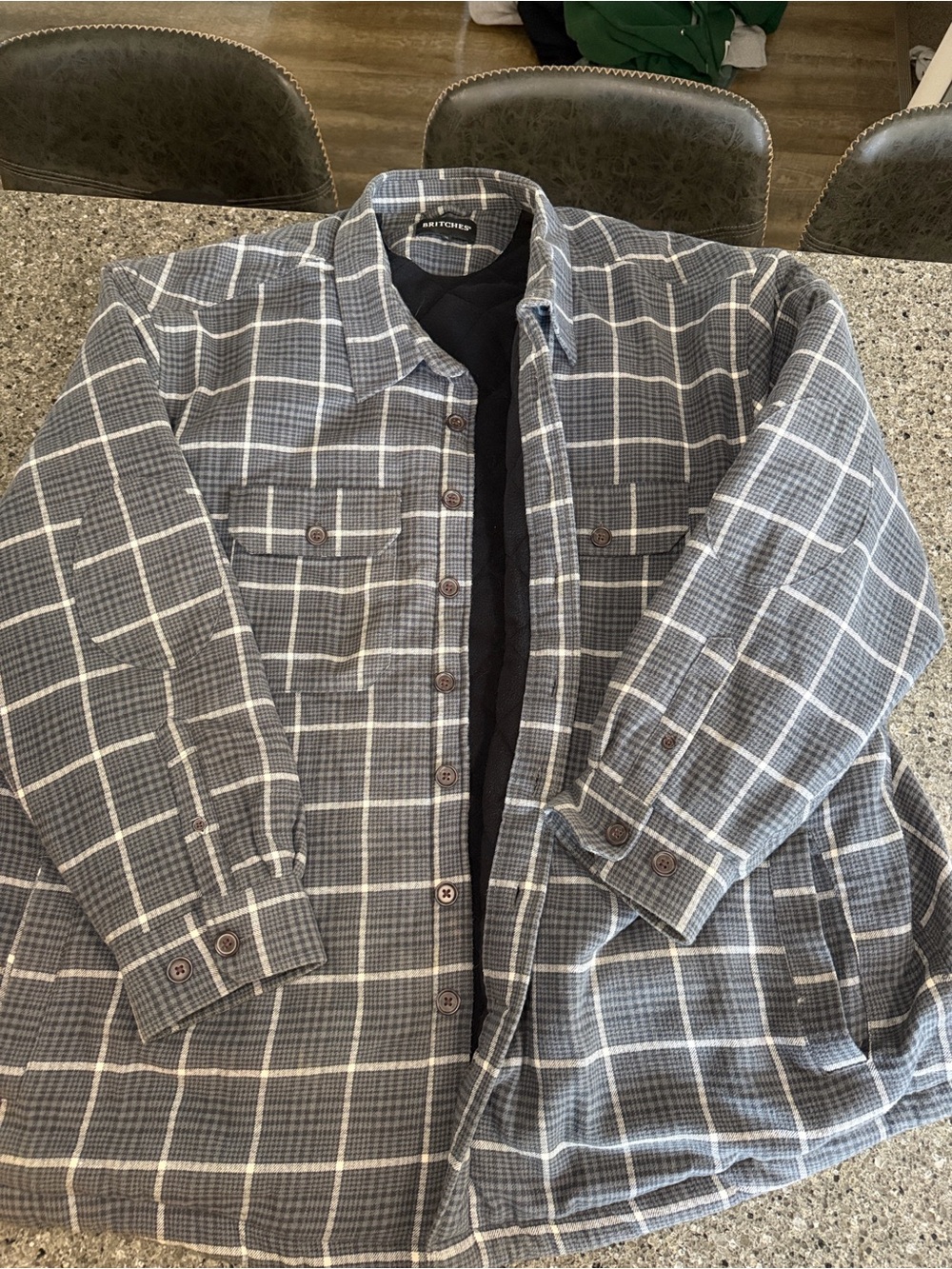 Britches Plaid Fleece Lined Button Up Jacket